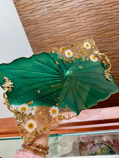 Elegant Green Resin Tray & Coaster Set