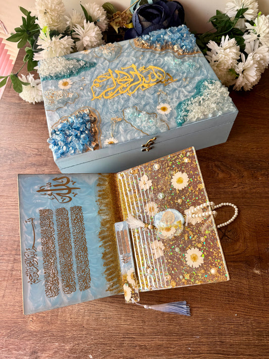 Elegant Blue Resin Quran Rehal Set