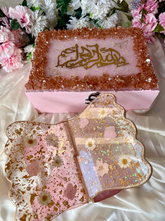Elegant Pink Resin Quran Rehal Set
