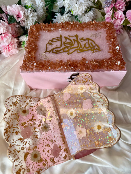Elegant Pink Resin Quran Rehal Set